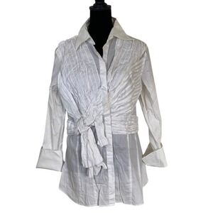 NyGard Collection White Long Sleeve Button-Up Blouse Size 10 Ruffle Details Long